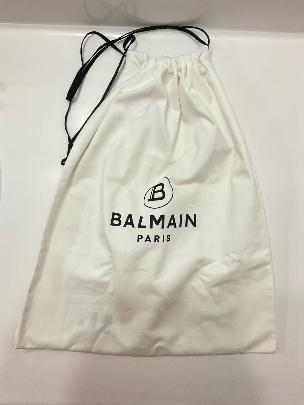 Balmain White Cotton Drawstring Dust Bag with Black Logo - Picture 5 of 5